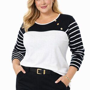 Lauren  Ralph Lauren Nautical Preppy black and white Striped Top